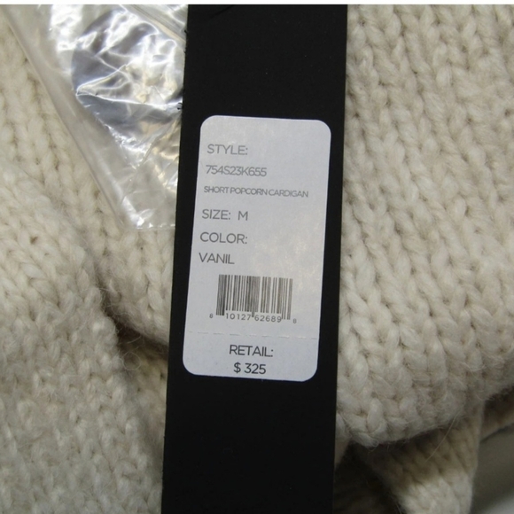 Toccin Womens Cardigan Short Popcorn Button Up Waist Tie  Size M Vanilla Beige - Picture 8 of 10